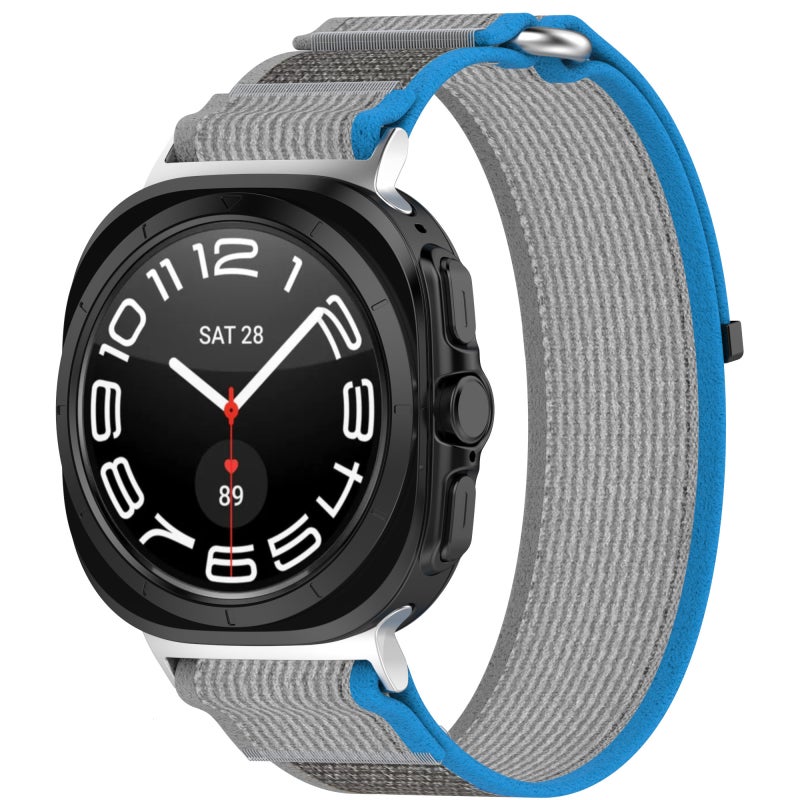 erorex For Samsung Galaxy Watch Ultra 47Mm Hook And Loop Fastener Loop Nylon Watch Band(Blue+Gray) - Image 1