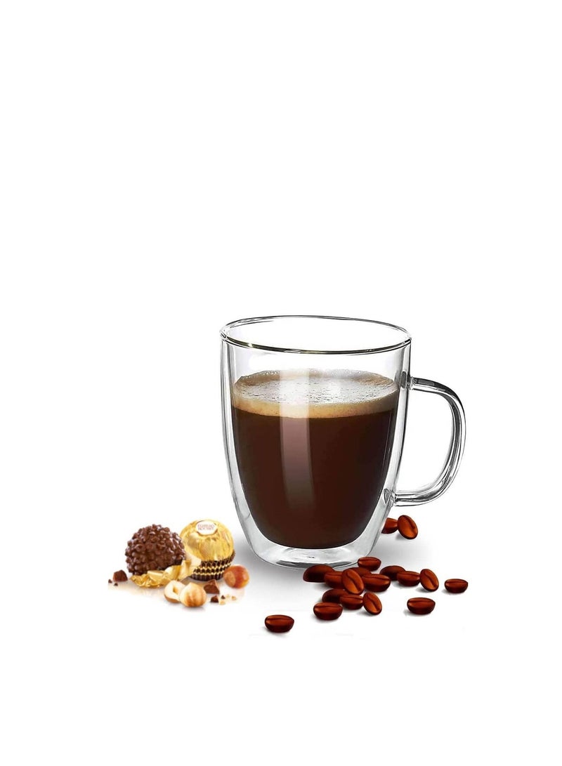 MARKQ Glass Coffee Cups with Handles 350ml Double Wall Coffee Mug for Latte Cappuccino Espresso Milk Hot Drinks Tea Glasses [1 Cup] - Image 1