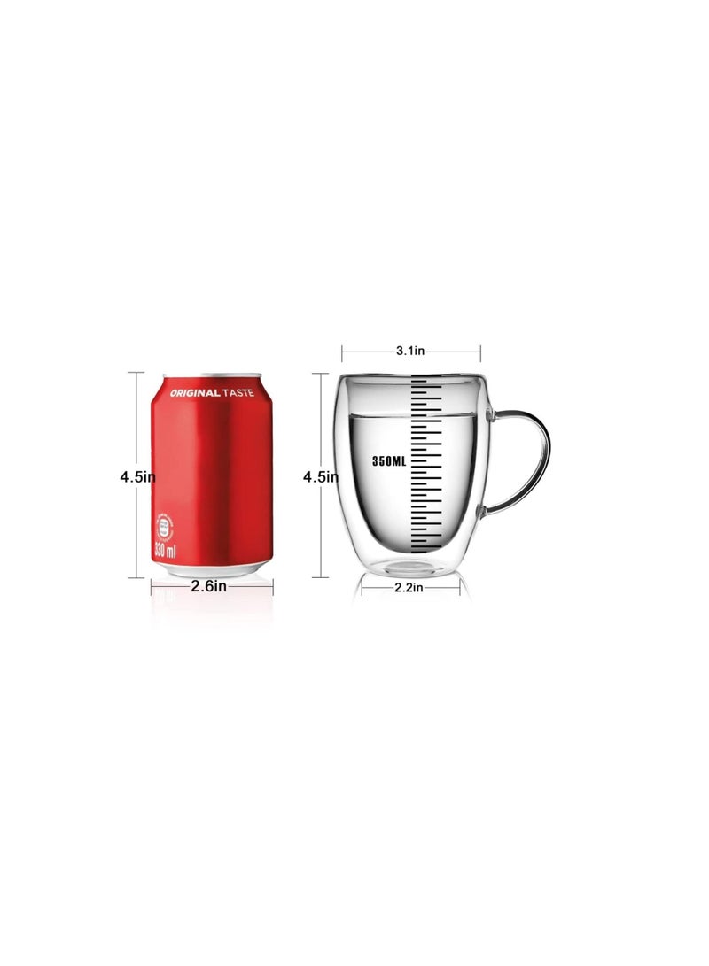 MARKQ Glass Coffee Cups with Handles 350ml Double Wall Coffee Mug for Latte Cappuccino Espresso Milk Hot Drinks Tea Glasses [1 Cup] - Image 2