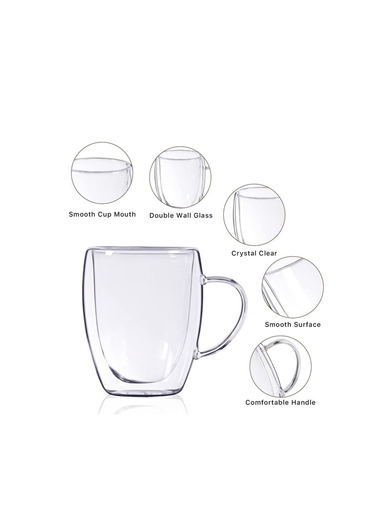 MARKQ Glass Coffee Cups with Handles 350ml Double Wall Coffee Mug for Latte Cappuccino Espresso Milk Hot Drinks Tea Glasses [1 Cup] - Image 3