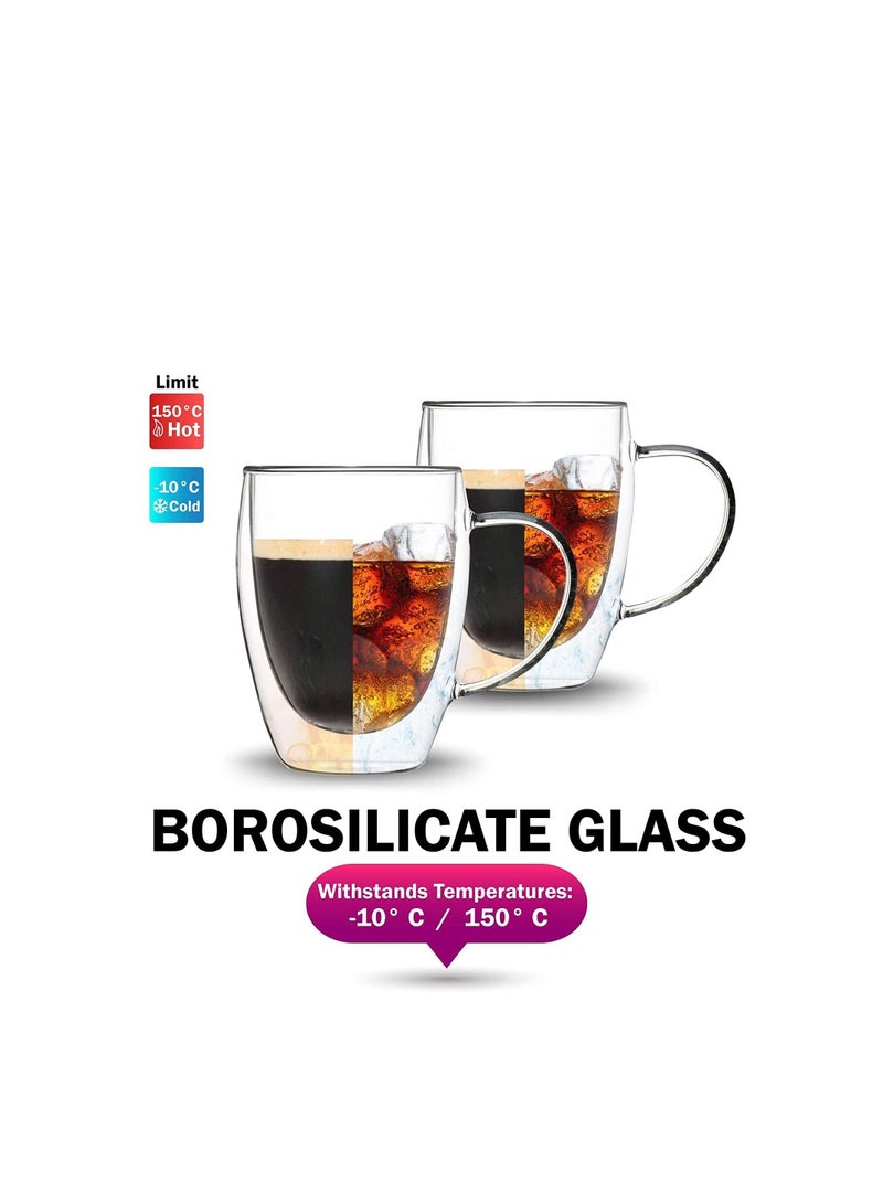 MARKQ Glass Coffee Cups with Handles 350ml Double Wall Coffee Mug for Latte Cappuccino Espresso Milk Hot Drinks Tea Glasses [1 Cup] - Image 4
