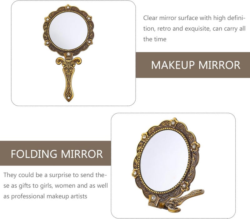 KASTWAVE 2 Packs Antique Handheld Mirror with Elegant Handle, Vintage Makeup Mirror for Face and Cosmetic Use, Stylish and Functional Mirror for Women - Image 5