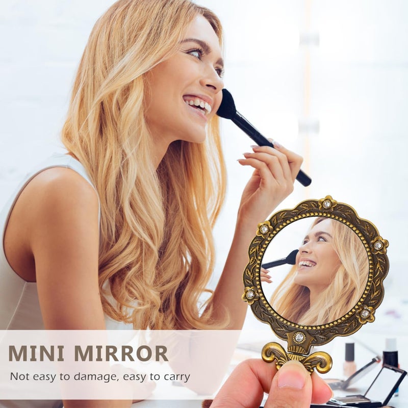 KASTWAVE 2 Packs Antique Handheld Mirror with Elegant Handle, Vintage Makeup Mirror for Face and Cosmetic Use, Stylish and Functional Mirror for Women - Image 2