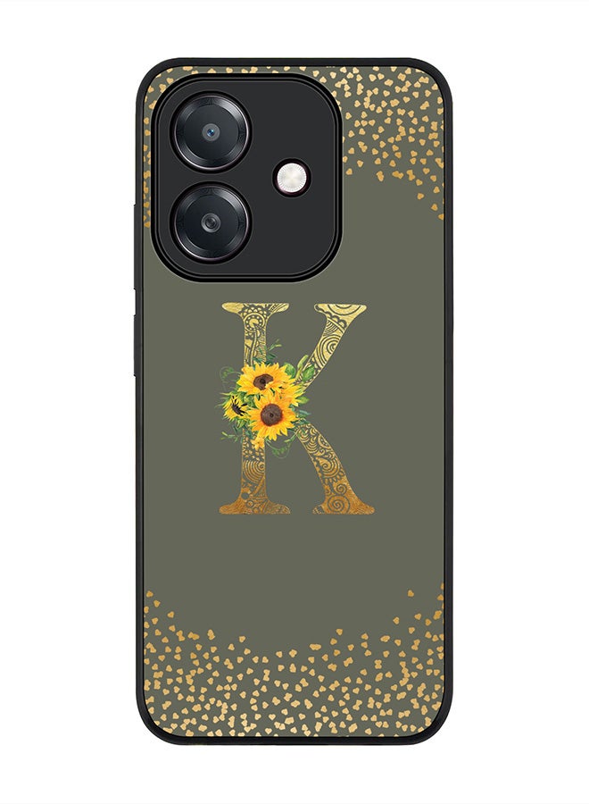 For Oppo A5i Case,Slim fit Camera Protection, Shockproof Thin Phone cover  - Custom Floral Monogram - K  (Olive Green )