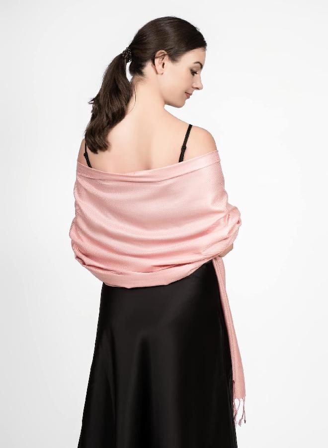 Achillea Soft Silky Solid Pashmina Shawl Wrap Scarf for Wedding Bridesmaid Dress (Baby Pink) - Image 4