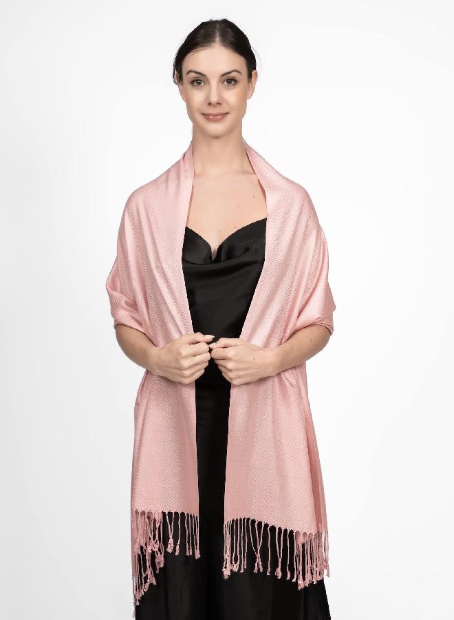 Achillea Soft Silky Solid Pashmina Shawl Wrap Scarf for Wedding Bridesmaid Dress (Baby Pink) - Image 3