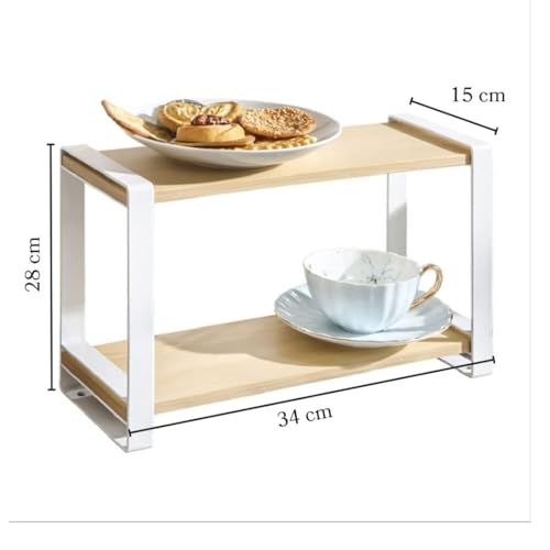 Decorlay Metal & Wooden Spice Rack Organizer Space Saver Counter-top Storage for Kitchen, Bathroom, Office, and Cosmetics (White + Beech, Two - Tier) - Image 3