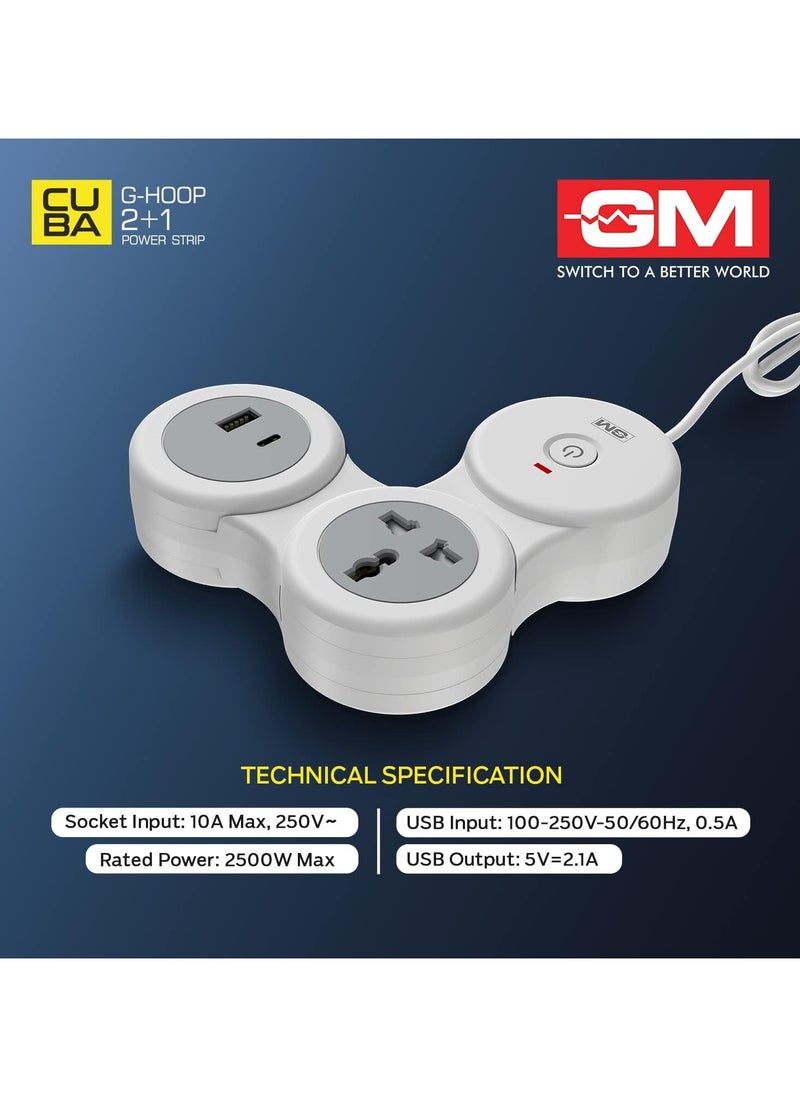 GM GM 2+1 G-Hoop Spike Guard with A & C Type USB-Master Switch,Indicator, Safety Shutter, 1.8 Mtr Wire with Overload Protection 1 International sockets & 2 USB Port 1 C Type 1 A Type 3.1A  - Image 2
