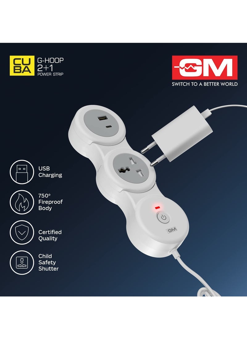 GM GM 2+1 G-Hoop Spike Guard with A & C Type USB-Master Switch,Indicator, Safety Shutter, 1.8 Mtr Wire with Overload Protection 1 International sockets & 2 USB Port 1 C Type 1 A Type 3.1A  - Image 5