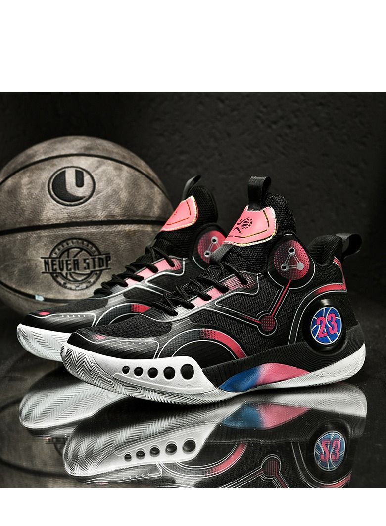 Loquat Basketball Shoes Breathable Non-slip Wear Resistant Shock Absorbing Sneakers Black 