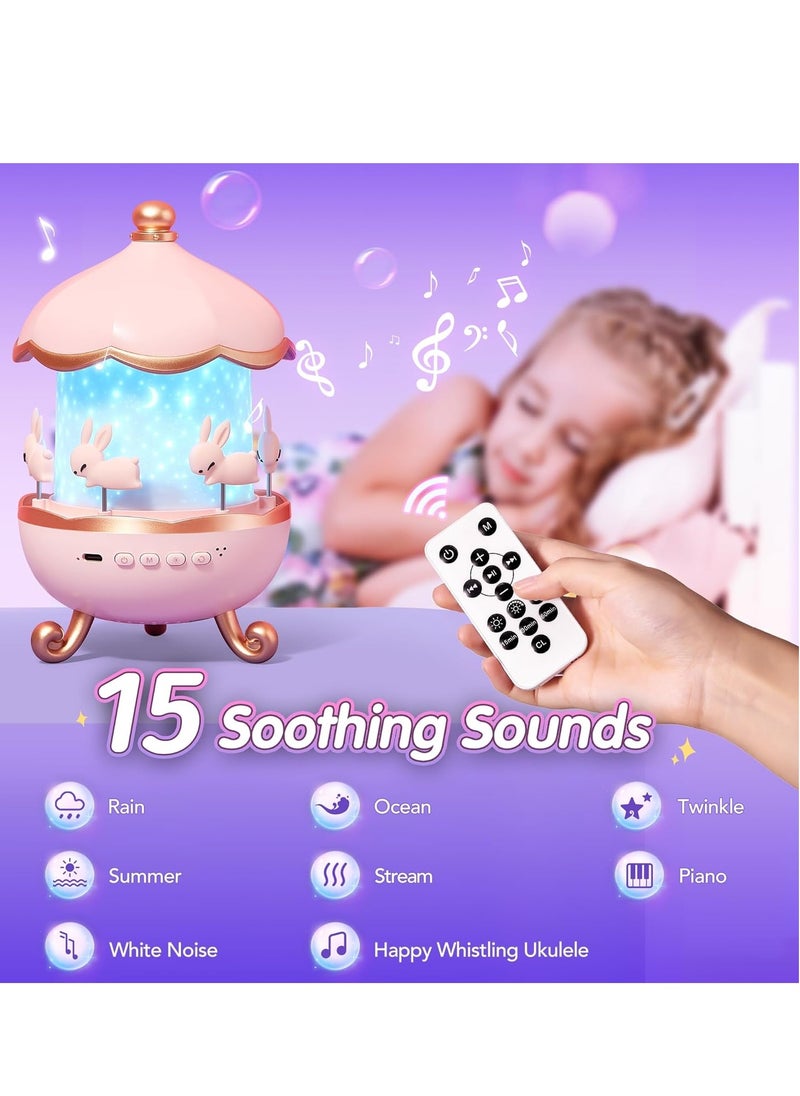 Kids Night Light Projector Kawaii Nursery Decor with 15 Films & 10 Sound Machine, Rechargeable Remote-Controlled Toddler Night Light for Kids Room – Perfect Baby Girl Gift
