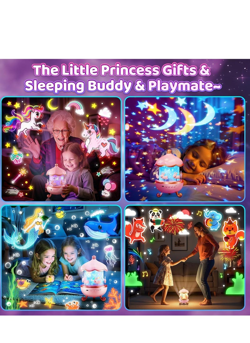 Kids Night Light Projector Kawaii Nursery Decor with 15 Films & 10 Sound Machine, Rechargeable Remote-Controlled Toddler Night Light for Kids Room – Perfect Baby Girl Gift