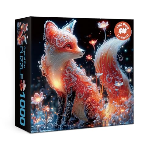 Larkipuzz Fantasy Fox Flower Puzzles for Adults 1000 Pieces Cute Red Animal Jigsaw Puzzle Challenging Impossible Magic Art Puzzles - Image 1