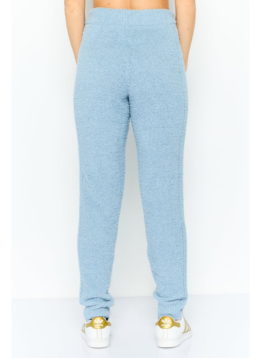 NIA Women Regular Fit Ribbed Plush Sweatpants, Light Blue  - Image 4