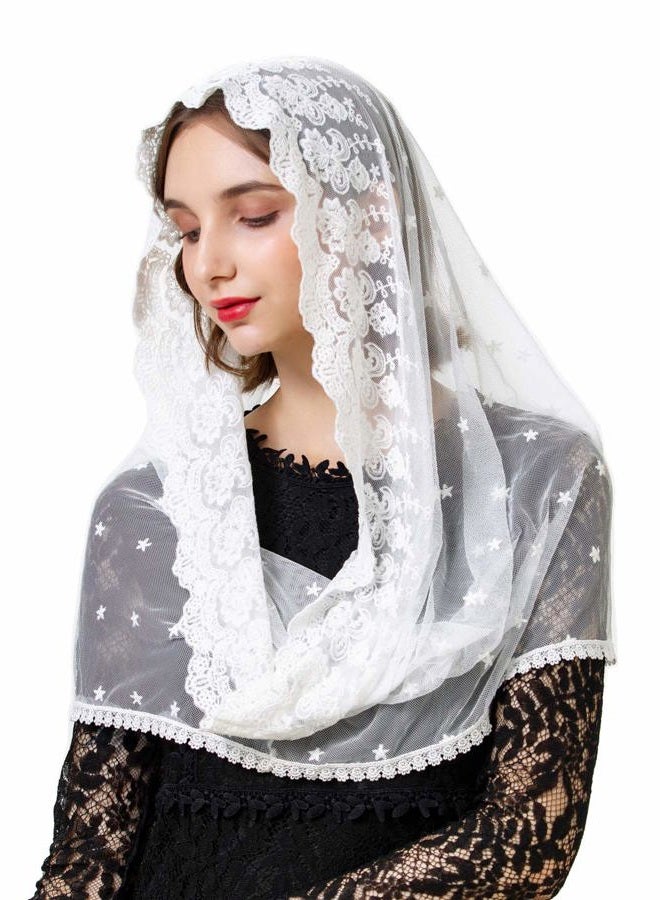 Pamor White Infinity Venise Lace Chapel Veil Mantilla Infinity Latin Mass Floral Veils Head Covering - Image 2