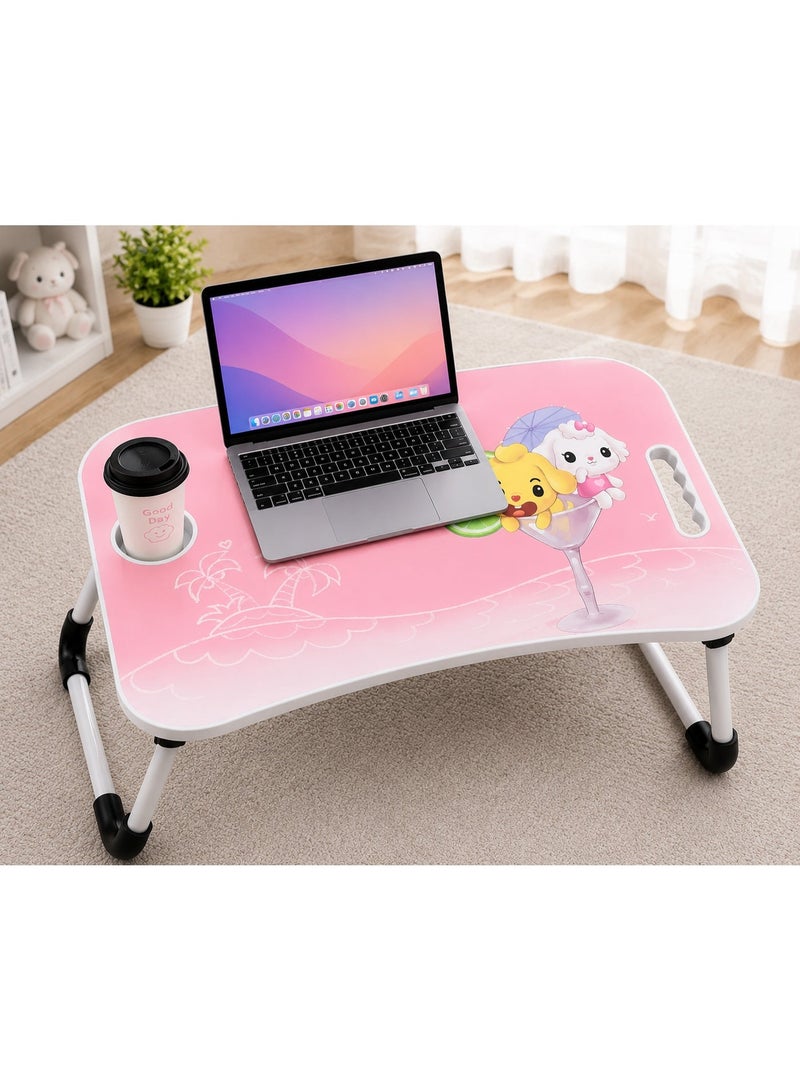 NUZKI Portable Folding Laptop Table With iPad And Cup Holder  Multi-functions Study Table, Bed Laptop Table 28x60x40cm - Image 2
