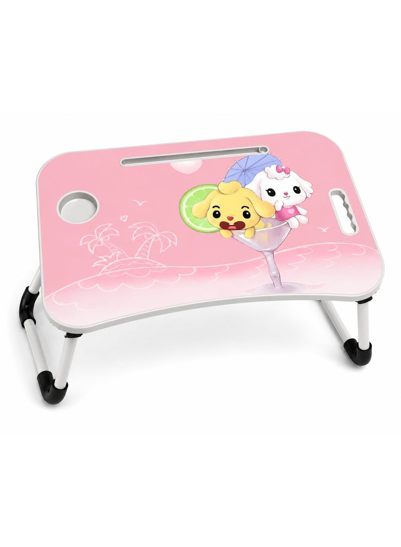NUZKI Portable Folding Laptop Table With iPad And Cup Holder  Multi-functions Study Table, Bed Laptop Table 28x60x40cm - Image 1