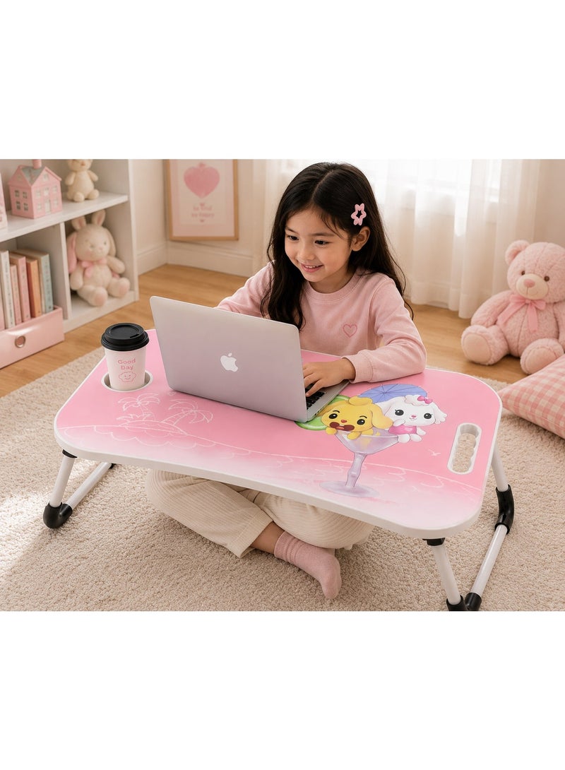NUZKI Portable Folding Laptop Table With iPad And Cup Holder  Multi-functions Study Table, Bed Laptop Table 28x60x40cm - Image 3
