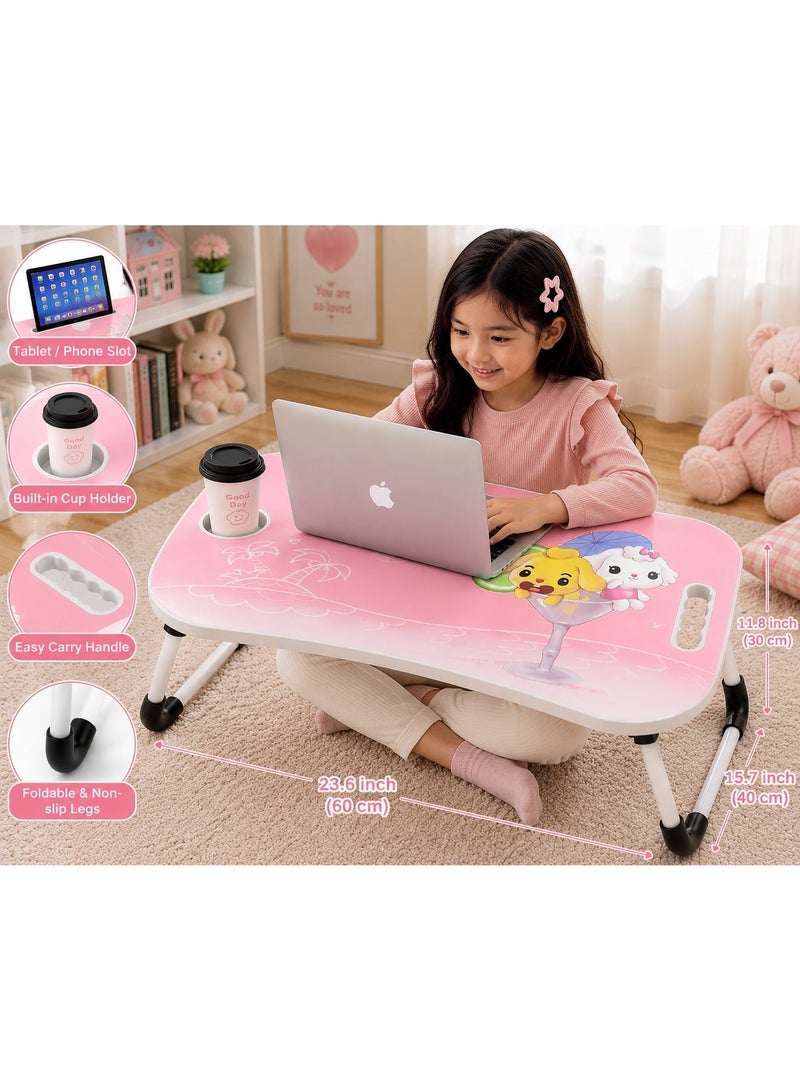 NUZKI Portable Folding Laptop Table With iPad And Cup Holder  Multi-functions Study Table, Bed Laptop Table 28x60x40cm - Image 4