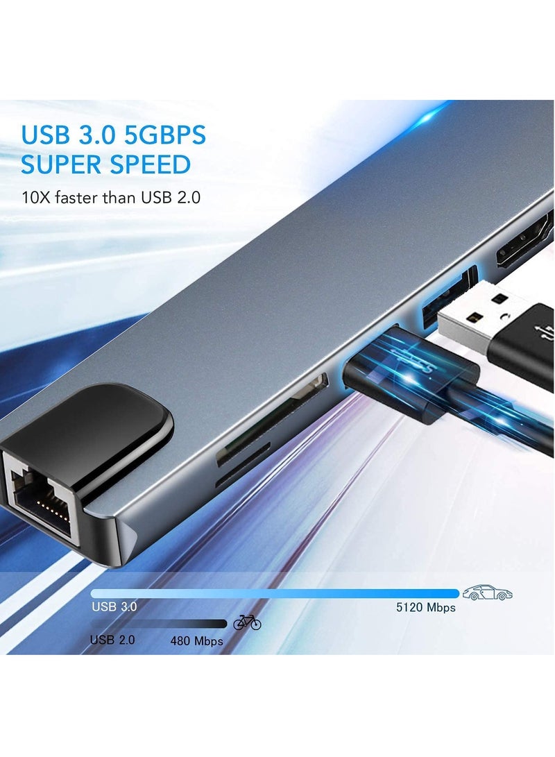 Excefore USB C 8 in 1 Hub Multiport Adapter 3.1 Type C Dock Station with 4K HDMI, SD Card Reader, PD Charger Port, Gigabit Ethernet, 3 USB 3.0 Ports - Image 5