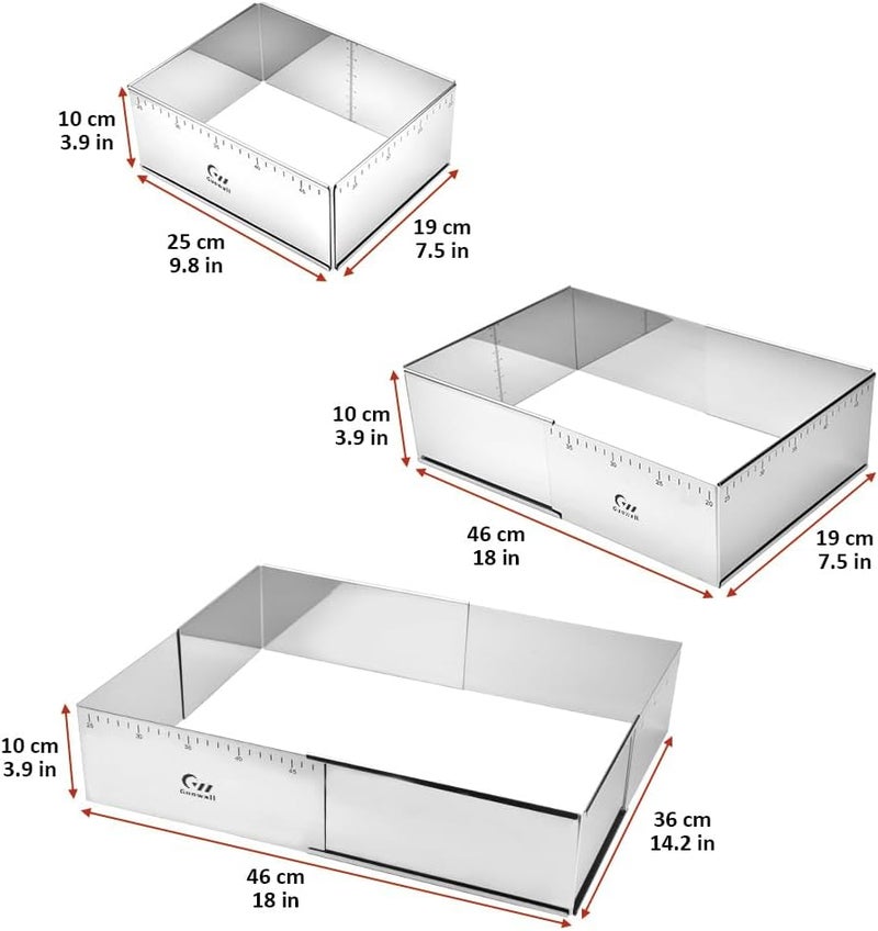 Guowall Rectangular Cake Ring Mold Extensible Pastry Mould Stainless Steel Adjustable Tiramisu Frame Big Size for Baking - (10-18) x (7.5-14) x 3.9 inch - Image 4