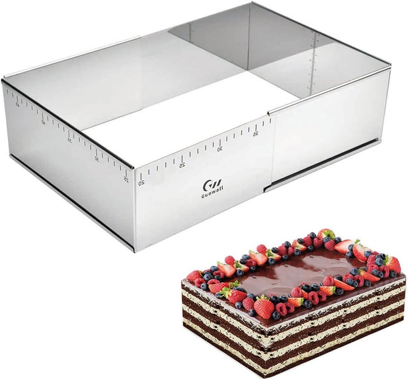 Guowall Rectangular Cake Ring Mold Extensible Pastry Mould Stainless Steel Adjustable Tiramisu Frame Big Size for Baking - (10-18) x (7.5-14) x 3.9 inch - Image 1