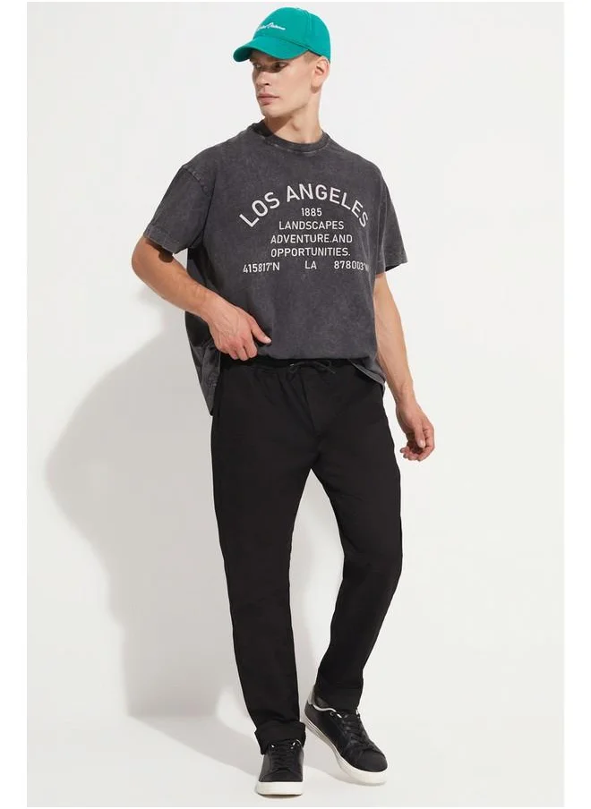 جون June Men Oversize Pattern Crew Neck Tshirt Black
