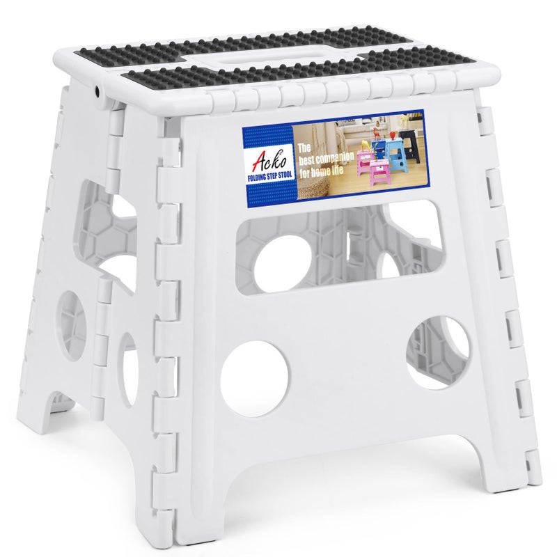 ACKO Folding Step Stool  13 Height Premium Heavy Duty Step Stools for Adults and Kids Upgrade Step Stool Kitchen Garden Bathroom Stepping Stool White