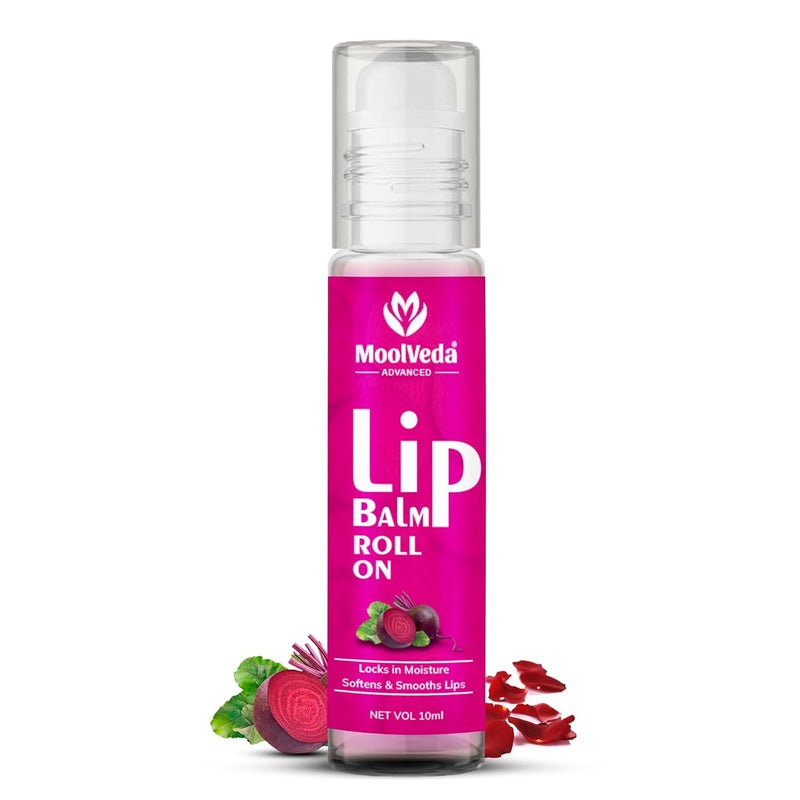 Moolveda Lip Balm Roll on with beetroot rose  100 edible ingredients  no chemicals 10ml - Image 1