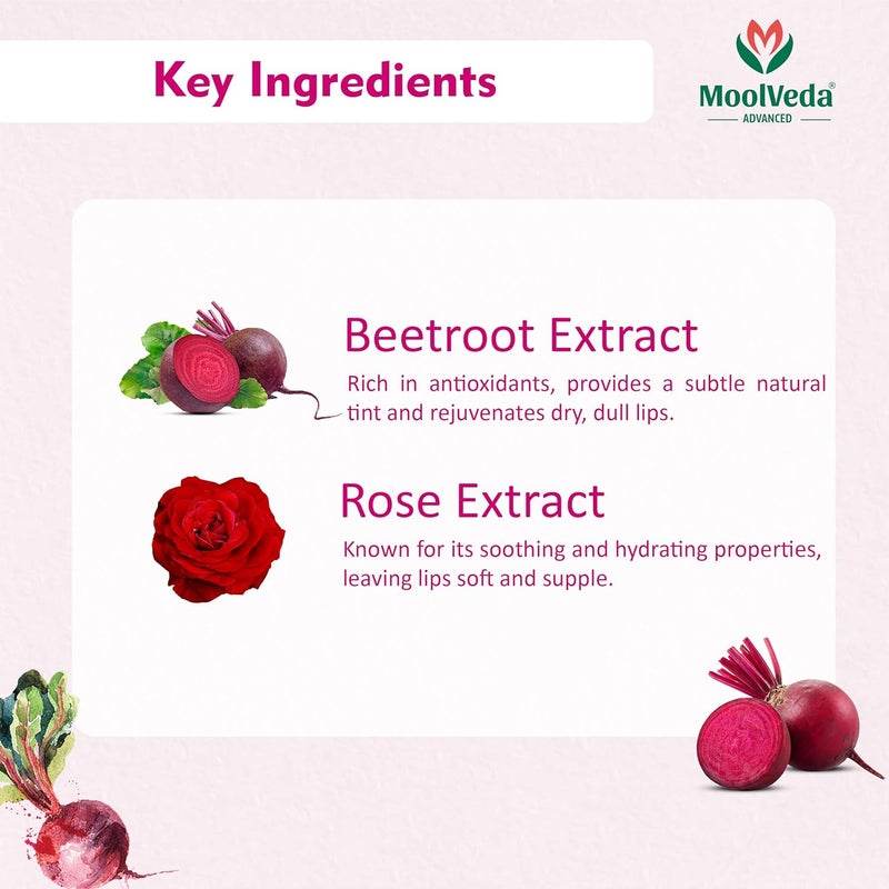 Moolveda Lip Balm Roll on with beetroot rose  100 edible ingredients  no chemicals 10ml - Image 3