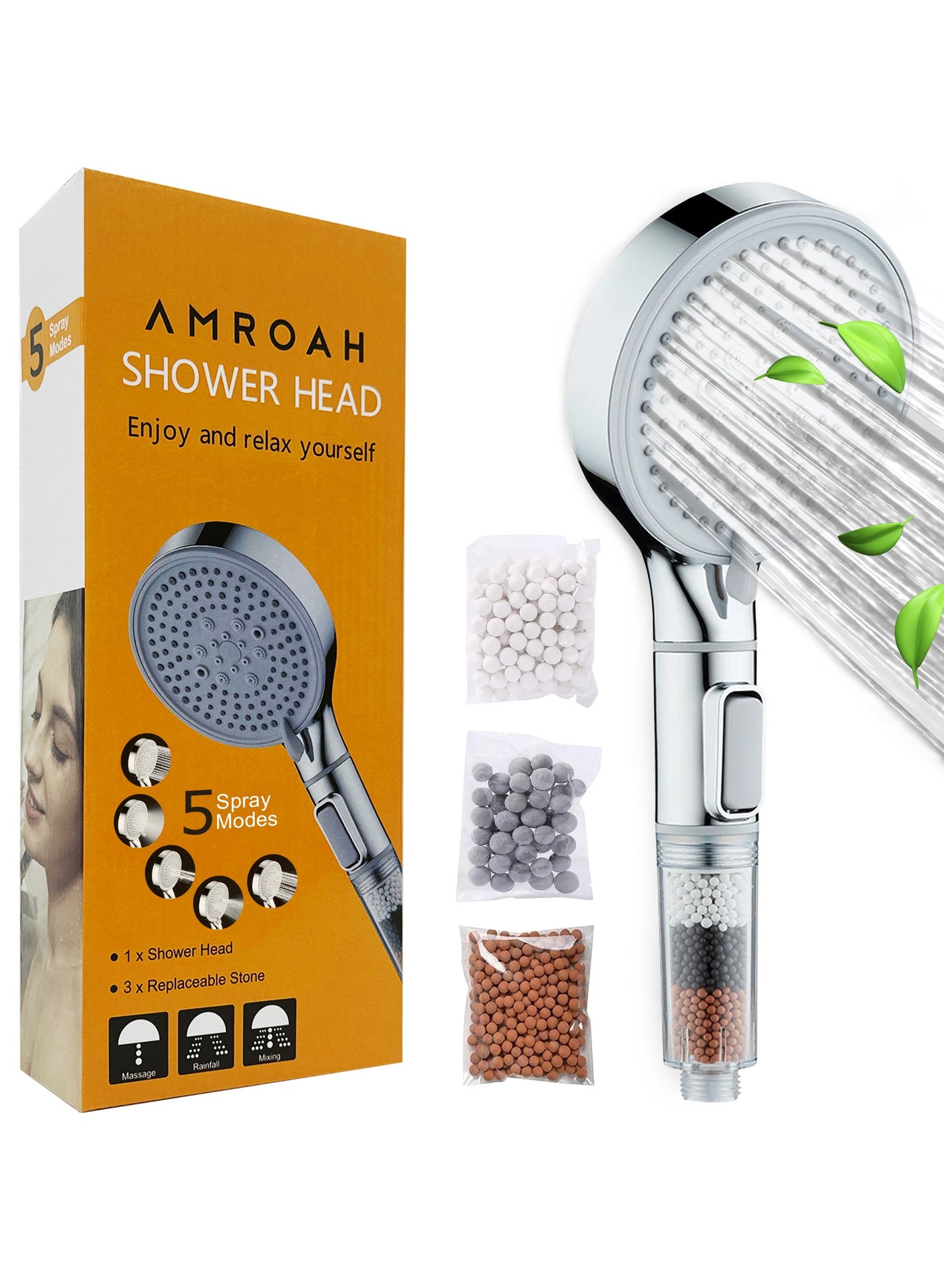 Ionic High Pressure Filtered Shower Head with Hand Held, Showerhead Nozzle with Multiple Spray Modes Bathroom Spa & Massage Filtration to Reduce Hair Loss & Dry Skin Ideal for Hard Water