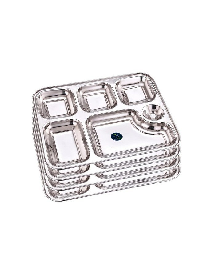 WIAA Stainless Steel 6 Partition Plate for Dinner Lunch, Mesh Plate, Compartment Plate - Thali (Set of 4) - Image 1