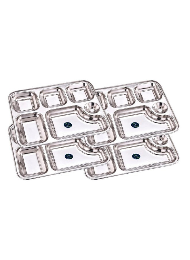 WIAA Stainless Steel 6 Partition Plate for Dinner Lunch, Mesh Plate, Compartment Plate - Thali (Set of 4) - Image 3