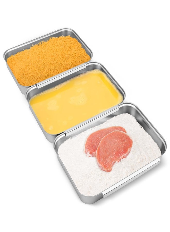 Aecsze Breading Trays Set of 3 - Stainless Steel Dredging Trays for Breading, Marinating & Food Prep, Interlocking Breading Station for Chicken, Fish, Baking, Oven-Safe (8.5" x 5.8" x 1.2") - Image 1