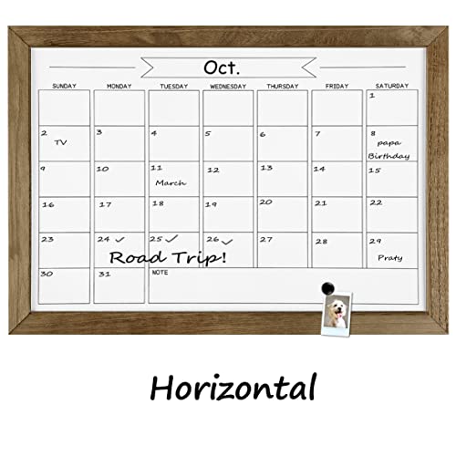 TORASO Dry Erase Monthly Calendar Whiteboard, Magnetic White Board for Wall, Office/School/Home, Solid Pine Wood Rustic Brwon Frame Hanging Board for Kitchen Grocery List, 10.6"x 14.6"(YL-RB-2737-B) - Image 2