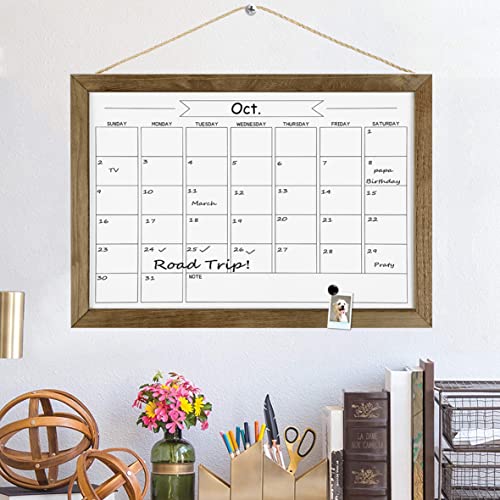 TORASO Dry Erase Monthly Calendar Whiteboard, Magnetic White Board for Wall, Office/School/Home, Solid Pine Wood Rustic Brwon Frame Hanging Board for Kitchen Grocery List, 10.6"x 14.6"(YL-RB-2737-B) - Image 5
