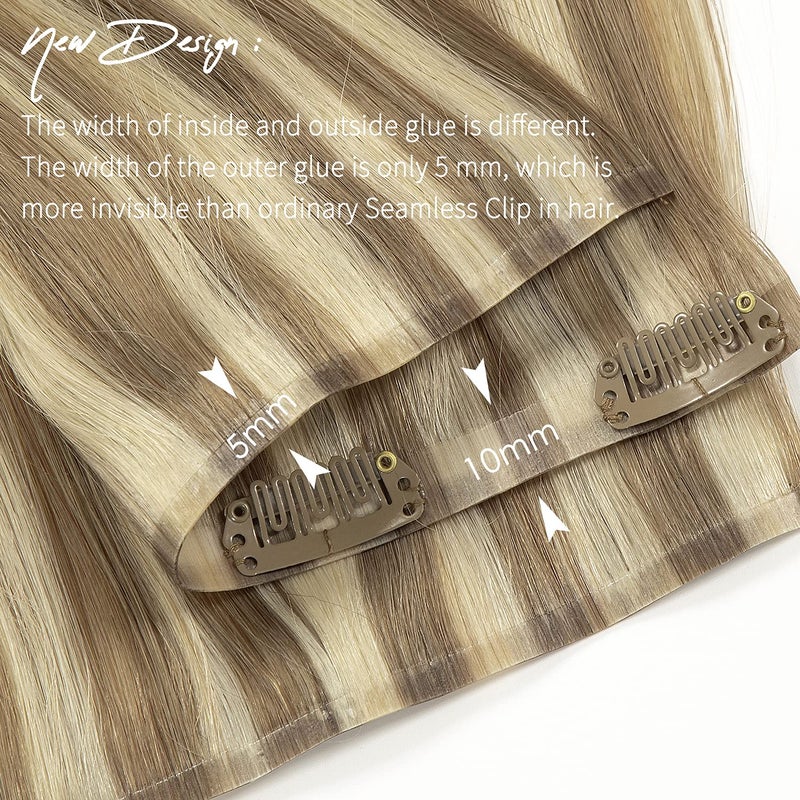 Lacer Hair 7 Pcs Seamless Clip in Hair Extensions Human Hair Ombre Color Light Brown Highlighted Platinum Blonde 110g Thick Ends Remy Hair Extensions Clip in Full Head Natural Real Human Hair 18 Inch - Image 4