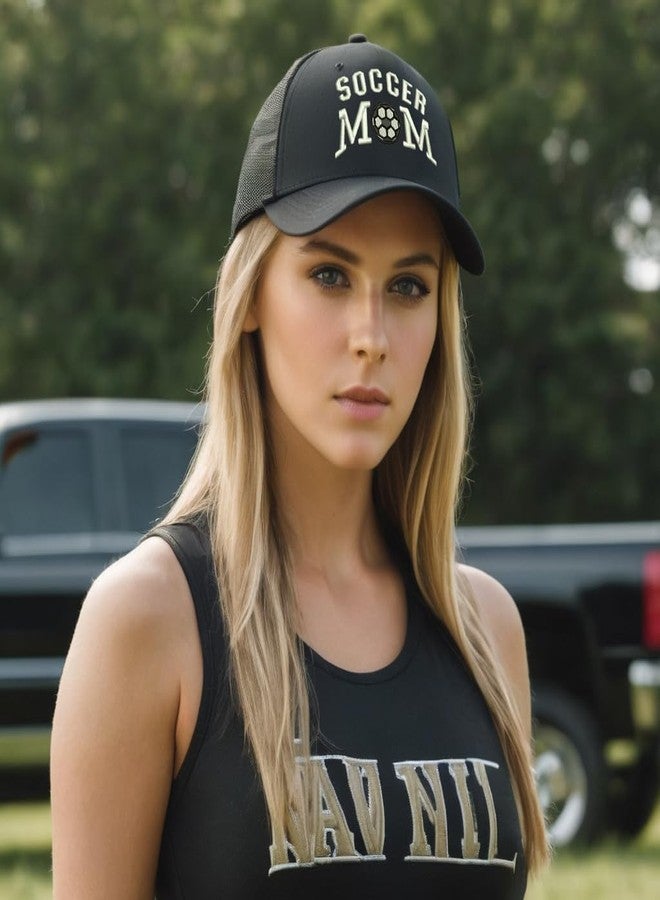 ALLNTRENDS قبعة ALLNTRENDS Soccer Mom Trucker Hat مطرزة للنساء، قابلة للتعديل، شبكية، ذات مشبك خلفي (أسود) - Image 2