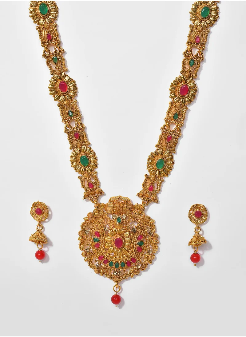 SOHI Red & Green Contemporary Jewellery Set
