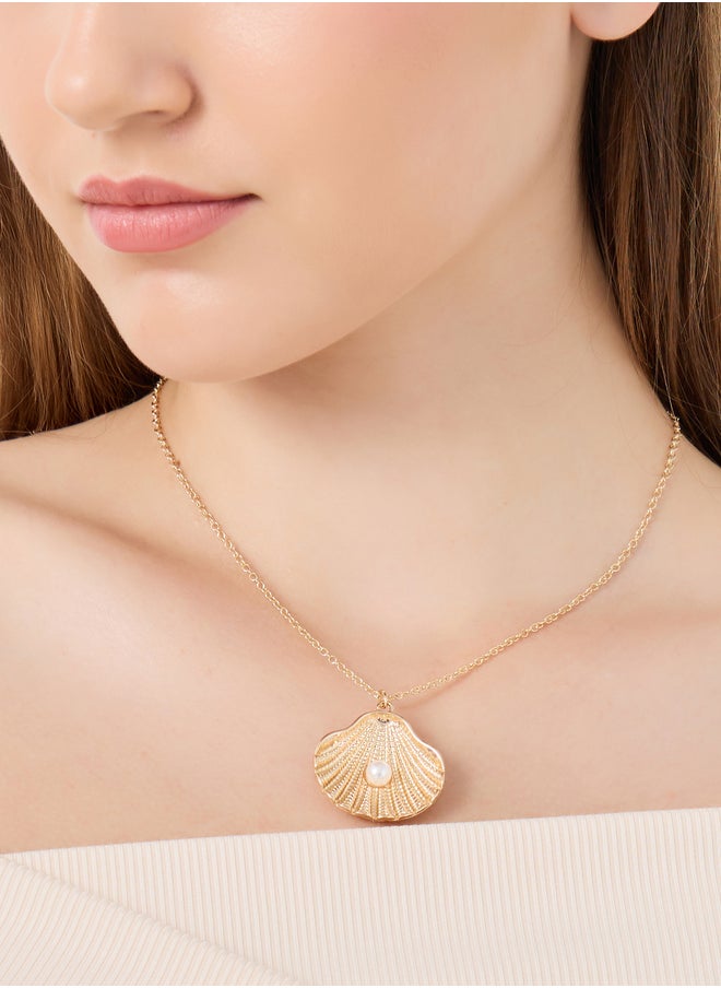 Styli Faux Pearl Detail Shell Pendant Necklace  - Image 1