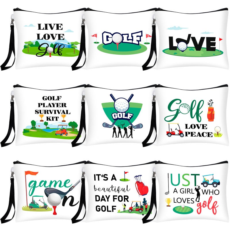 Skylety 9 Pieces Golf Gift Cosmetic Bags Golf Makeup Bag Pouch Cosmetic Toiletry Organizer Case for Golfer Team Ladies(Normal Style) - Image 1