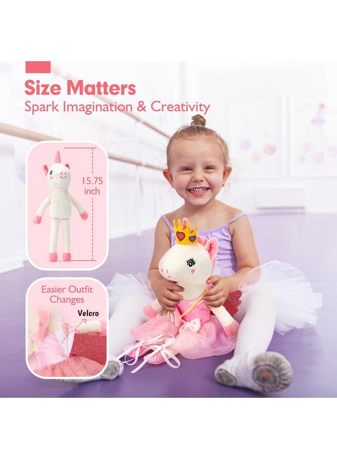 hahaland ألعاب يونيكورن للفتيات من عمر 4-6 سنوات - دمية باليرينا ألعاب حيوانات محشوة للفتيات من 3-5 سنوات، دمية ترتدي فستان باليه، مجموعة ملابس 3 مع حقيبة محشوة، لعبة للأطفال في عيد ميلاد الفتاة 4 سنوات هدايا حفلة رقص - Image 3