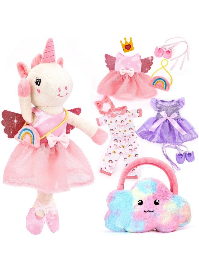 hahaland ألعاب يونيكورن للفتيات من عمر 4-6 سنوات - دمية باليرينا ألعاب حيوانات محشوة للفتيات من 3-5 سنوات، دمية ترتدي فستان باليه، مجموعة ملابس 3 مع حقيبة محشوة، لعبة للأطفال في عيد ميلاد الفتاة 4 سنوات هدايا حفلة رقص - Image 1