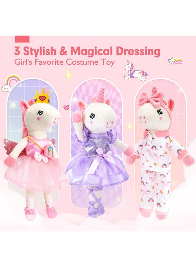 hahaland ألعاب يونيكورن للفتيات من عمر 4-6 سنوات - دمية باليرينا ألعاب حيوانات محشوة للفتيات من 3-5 سنوات، دمية ترتدي فستان باليه، مجموعة ملابس 3 مع حقيبة محشوة، لعبة للأطفال في عيد ميلاد الفتاة 4 سنوات هدايا حفلة رقص - Image 4