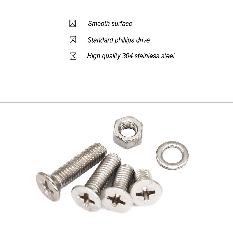 binifiMux 940pcs M2 M3 M4 M5 Phillips Countersunk Flat Head Machine Screws Hex Nuts Flat Washers Assortment - Image 3