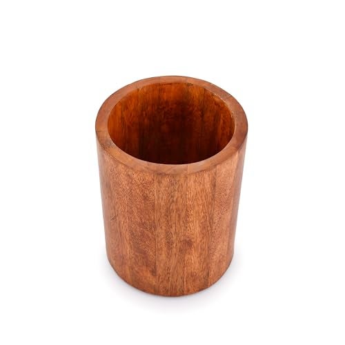 EDHAS Natural Mango Wood Cooking Utensil Holder for Countertop, Spoons, Cooking Tools, etc. (5" x 5" x 6") - Image 3