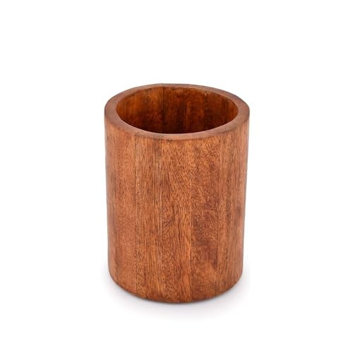 EDHAS Natural Mango Wood Cooking Utensil Holder for Countertop, Spoons, Cooking Tools, etc. (5" x 5" x 6") - Image 2