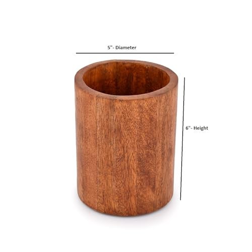 EDHAS Natural Mango Wood Cooking Utensil Holder for Countertop, Spoons, Cooking Tools, etc. (5" x 5" x 6") - Image 5