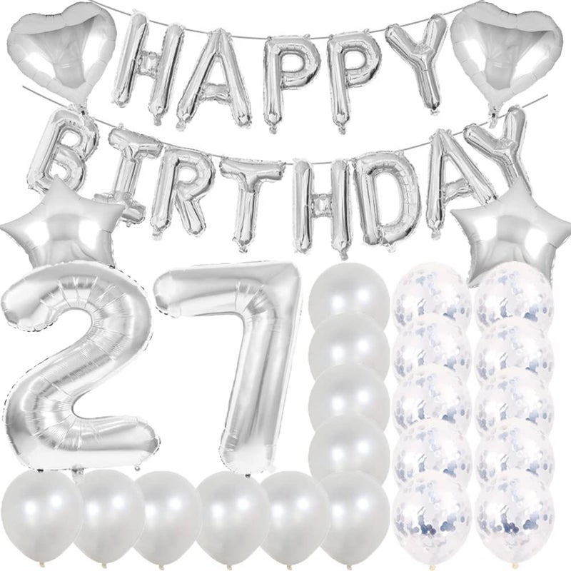 ZSNWGZ Sweet 27th Birthday Decorations Party SuppliesSilver Number 27 Balloons27th Foil Mylar Balloons Latex Balloon DecorationGreat 27th Birthday for GirlsWomenMenPhoto Props - Image 3