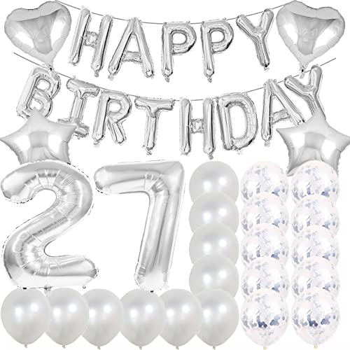 ZSNWGZ Sweet 27th Birthday Decorations Party SuppliesSilver Number 27 Balloons27th Foil Mylar Balloons Latex Balloon DecorationGreat 27th Birthday for GirlsWomenMenPhoto Props - Image 1